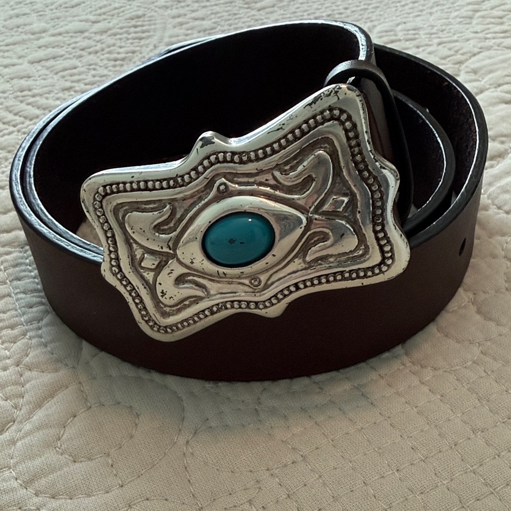 Brown Leather Belt with Silver Buckle